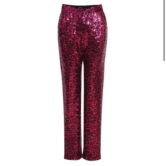 NWT Pantora Stacy Sequin Pant Pink Leopard Print in Size Large - Picture 3 of 5